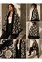 Women's Black Vintage Floral Patterned Woven Poncho Pnc14