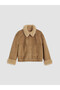 Vizyon New Season Beige Fur Collar Women's Suede Look Coat - 6