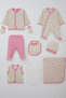 Baby Girl Hospital Release Set with 9 Blankets and Colorful Floral Pattern 0-3 Months, Ecru
