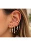 Set of 6 Gold Color Stone Hoop Earrings |   Sparkling Dangle Earrings with Geometric Figures - 2