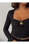 Women's Buckle Detailed Square Neck Blouse and Wide Leg Pants Set - 2
