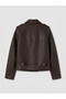 Ozmarka New Season Brown Biker Collar Women's Leather Look Jacket - 8