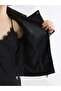 Black Shirt Collar Women's Leather Look Jacket - 5