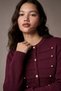 Women Contrast Ruffle Trim Crop Knitwear Cardigan Geometric Pattern Buttoned Cardigan - 3