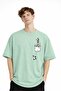 Panda Printed - Top Quality Cotton Fabric Oversize Simit Collar Short Sleeve T-Shirt Water Green - 3