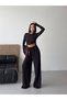 Women's Crew Neck Side Gathered Blouse and Wide Leg Pants Set - 2