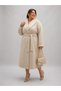 Plus Size Pearl Embellished Belted Long Women's Coat