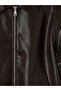 Brown Oversize Women's Leather Look Jacket - 7