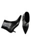 Women's Black Crocodile Look Short Thin Heeled Pointed Toe Zippered Boots - 4