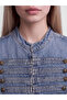 Women's Jean Jacket with High Collar and Decorative Buttons - 4