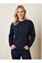 Bysen Nordic Navy Blue Wool Yarn Knitted Motif Women's Sweater - 2