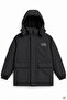 Black Boy's Inflatable Coat with Flap Pockets, Embroidered Logo, Fur Inside, Removable Hood 24917 - 4