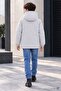 Gray Boy's Inflatable Coat with Flap Pockets, Embroidered Logo, Fur Inside, Removable Hood 24918 - 3