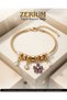 Premium Steel Stylish Women's Adjustable Bracelet Gold Color Purple Flower and Baguette Stone Charm - 6