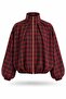 Burgundy Stand Collar Plaid Bomber Jacket 9784
