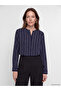 Peak New Season Navy Blue Collared Patterned Blouse
