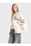 Özmarka New Season Ecru Printed Canvas Women's Shoulder Bag