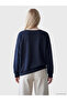 Özmarka New Season Anthracite Boat Neck Embroidered Oversize Women's Sweatshirt - 4