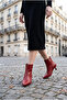 Women's Pointed Toe Short Heeled Goblet Heel Zippered Ankle Boots - Alta - Red - 5