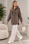 Bysen Women's Herringbone Patterned Hooded Double Pocket Buttoned Comfortable Fit Seasonal Shirt Jacket - 2