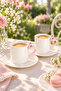 Set of 2 Pink Bow Handle Porcelain Coffee Cups – 4-Piece Coffee Cup Set with Saucers - 2