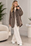 Bysen Women's Herringbone Patterned Hooded Double Pocket Buttoned Comfortable Fit Seasonal Shirt Jacket