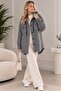 Bysen Women's Herringbone Patterned Hooded Double Pocket Buttoned Comfortable Fit Seasonal Shirt Jacket