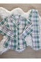 Green and Gray Plaid Patterned Suede Shirt Collar Long Sleeve Pajama Set - 6