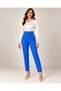 Women's Saks Blue High Waist Button Detailed Elastic Back Ankle Length Narrow Leg Flare Fabric Trousers - 8