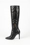 Women's Knee-Length Thin Heeled Pointed Toe Zippered Long Boots - Umay - Black Snake - 2
