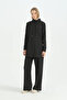 Sleeve Detailed Comfortable Trousers Tunic Set - Black