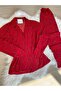 Red Candy Cane Patterned Suede Shirt Collar Long Sleeve Pajama Set - 6