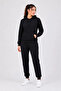 Two-Thread Hooded Jogger Tracksuit Set with Kangaroo Pockets - Black - 3