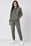Two-Thread Hooded Jogger Tracksuit Set with Kangaroo Pockets - Khaki - 3