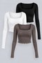 Women's 3 Pack Long Sleeve Square Neck 100% Cotton Slimfit Crop Blouse
