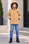 Mustard Boy's Embroidered Fur Hooded Inflatable Coat with Fleece Inside 24933 - 2