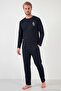 Minimal Printed Cotton Long Sleeve Pajama Set Men's Pajama Set 6575005 - 5