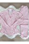 Pink Striped and Heart Patterned Suede Shirt Collar Long Sleeve Pajama Set - 8