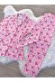 Pink Bow Patterned Suede Shirt Collar Long Sleeve Pajama Set - 7