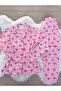 Pink Bow Patterned Suede Shirt Collar Long Sleeve Pajama Set - 8