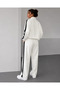 Scuba Fabric Oversize Stripe Detailed Zippered Top and Bottom Tracksuit Set - White - 4