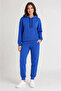 Two-Thread Hooded Jogger Tracksuit Set with Kangaroo Pocket - Saks Blue - 3