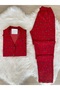 Red Candy Cane Patterned Suede Shirt Collar Long Sleeve Pajama Set