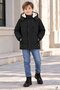 Black Boy's Inflatable Coat with Zipper, Chest Pocket, Fur Inside and Hood 24923