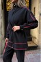 Women's Front Sleeves with Bead Embroidery Tansel Fabric Bambir Ceken Pant Suit - 5