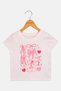 Toddlers Girl Short Sleeve Graphic Print Top, Light Pink - 3