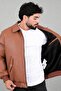 Faux Leather Coat with Pocket Detail and Fur Inside Kmd 897_50533 - 4