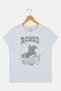 Kids Girl Graphic Print Short Sleeve T-Shirt, Dusty Blue - 2