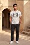 White Men's Hate Late Printed Crew Neck Loose Fit T-Shirt - 3