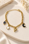 Women's Gold Color Stainless Steel Charm Chain Bracelet with Adjustable Dangle Figure - 4